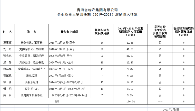 九州(中国)-九州(中国) 企业负责人第四任期（2019-2021）激励收入情况